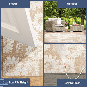 Trans Ocean Liora Manne Carmel Sunflower Field Area Rug - Transitional Botanical Design For Indoor & Outdoor Spaces Beige Polypropylene,Polyester Cre58848312