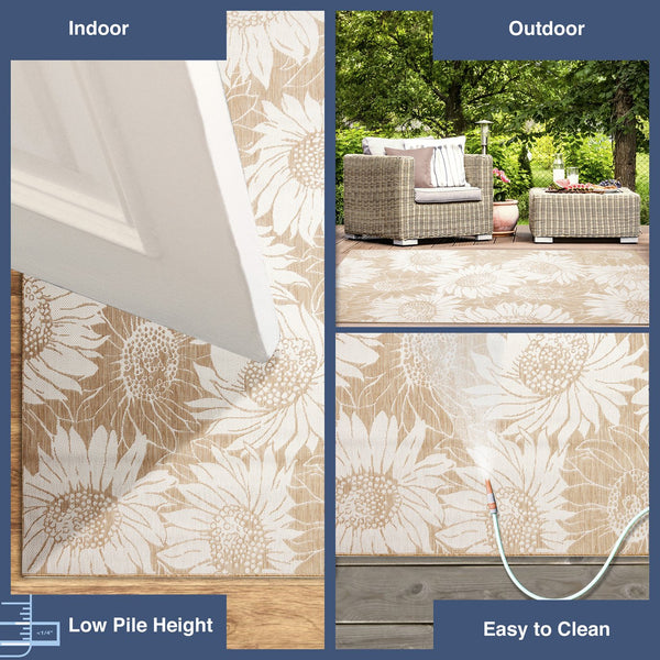 Trans Ocean Liora Manne Carmel Sunflower Field Area Rug - Transitional Botanical Design For Indoor & Outdoor Spaces Beige Polypropylene,Polyester Cre58848312