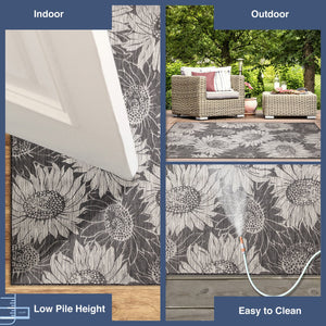 Trans Ocean Liora Manne Carmel Sunflower Field Area Rug - Transitional Botanical Design For Indoor & Outdoor Spaces Black Polypropylene,Polyester Crer5848348