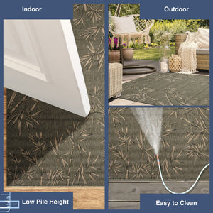 Trans Ocean Liora Manne Carmel Botanical Leaf Indoor/Outdoor Area Rug With Elegant Bamboo Border Design Green Polypropylene,Polyester Crer8848806