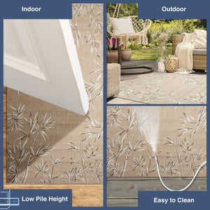 Trans Ocean Liora Manne Carmel Botanical Leaf Indoor/Outdoor Area Rug With Elegant Bamboo Border Design Tan Polypropylene,Polyester Cred8848812