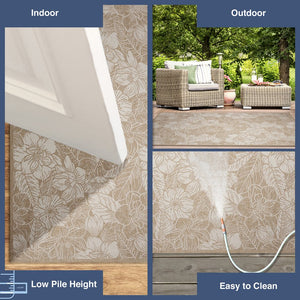 Trans Ocean Liora Manne Carmel Botanical Indoor/Outdoor Area Rug - Elegant Tropical Floral Design For Any Space Beige Polypropylene,Polyester Cre69849112