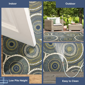 Trans Ocean Liora Manne Marina Circles Pillow - Contemporary Geometric Design For Indoor/Outdoor Elegance Blue Polypropylene,Polyester Mnar8803503