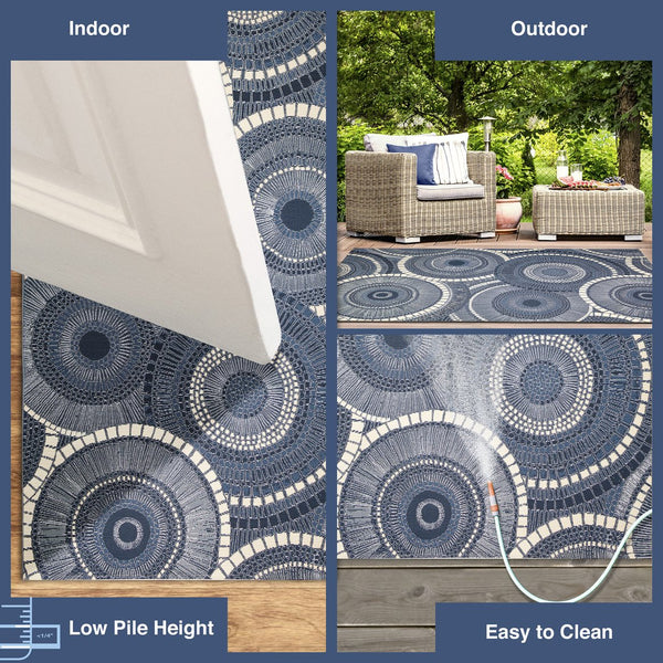 Trans Ocean Liora Manne Marina Circles Pillow - Contemporary Geometric Design For Indoor/Outdoor Elegance Blue Polypropylene,Polyester Mna58803504