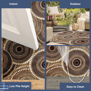 Trans Ocean Liora Manne Marina Circles Pillow - Contemporary Geometric Design For Indoor/Outdoor Elegance Brown Polypropylene,Polyester Mna34803519