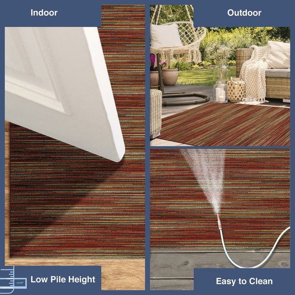 Trans Ocean Liora Manne Marina Stripes Area Rug - Stylish Indoor/Outdoor Geometric Design For Every Space Red Polypropylene,Polyester Mnar8805217