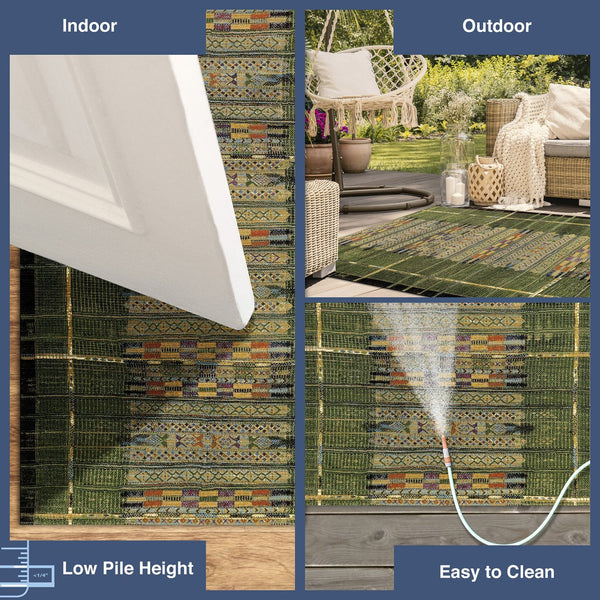 Trans Ocean Liora Manne Marina Tribal Stripe Indoor/Outdoor Pillow - Vibrant Geometric Accent For Any Space Green Polypropylene,Polyester Mna58805706