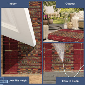 Trans Ocean Liora Manne Marina Tribal Stripe Indoor/Outdoor Pillow - Vibrant Geometric Accent For Any Space Red Polypropylene,Polyester Mna69805724