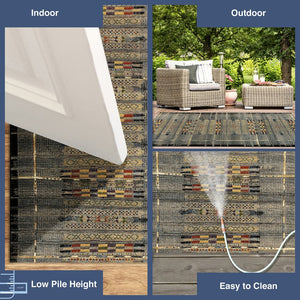 Trans Ocean Liora Manne Marina Tribal Stripe Indoor/Outdoor Pillow - Vibrant Geometric Accent For Any Space Black Polypropylene,Polyester Mna58805748