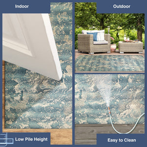 Trans Ocean Liora Manne Marina Stormy Indoor/Outdoor Area Rug - Coastal Graphic Design For Modern Spaces Blue Polypropylene,Polyester Mna45810003