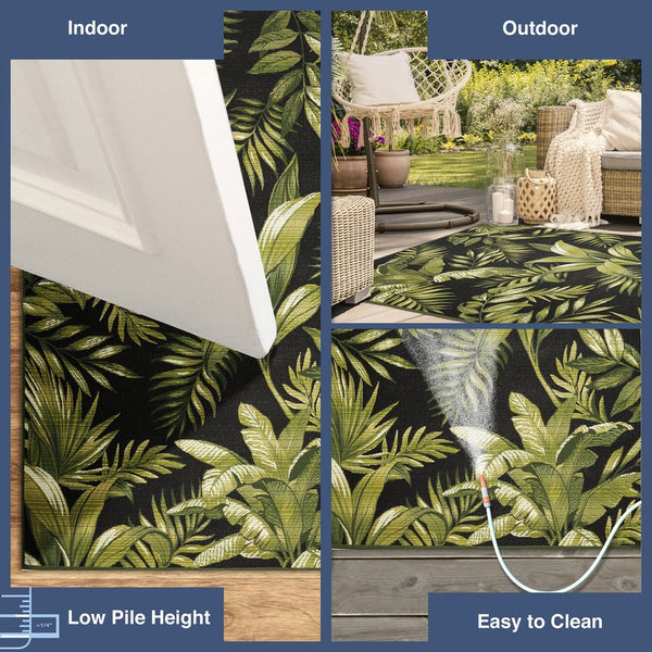 Trans Ocean Liora Marina Jungle Leaves Indoor/Outdoor Area Rug - Contemporary Botanical Design For All Spaces Black Polypropylene,Polyester Mna69811548