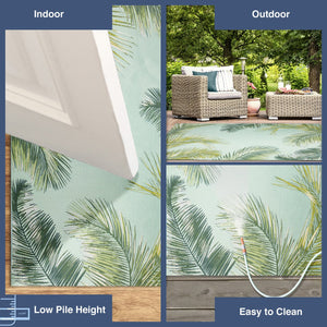 Trans Ocean Liora Manne Marina Palm Border Area Rug - Stylish Indoor/Outdoor Transitional Botanical Design Blue Polypropylene,Polyester Mna69815104