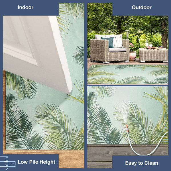 Trans Ocean Liora Manne Marina Palm Border Area Rug - Stylish Indoor/Outdoor Transitional Botanical Design Blue Polypropylene,Polyester Mna69815104
