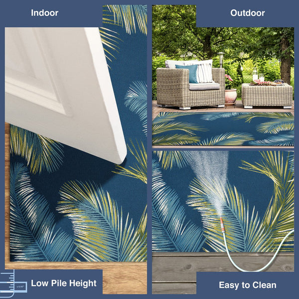 Trans Ocean Liora Manne Marina Palm Border Area Rug - Stylish Indoor/Outdoor Transitional Botanical Design Navy Polypropylene,Polyester Mna45815133