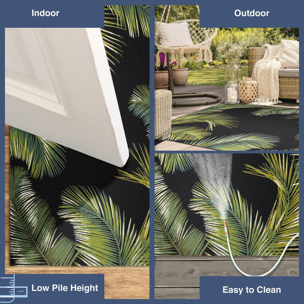 Trans Ocean Liora Manne Marina Palm Border Area Rug - Stylish Indoor/Outdoor Transitional Botanical Design Black Polypropylene,Polyester Mna45815148
