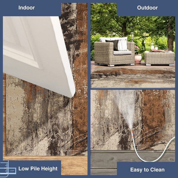 Trans Ocean Liora Manne Marina Contemporary Indoor/Outdoor Area Rug - Bold Abstract Design For Modern Spaces Gold Polypropylene,Polyester Mna58819719