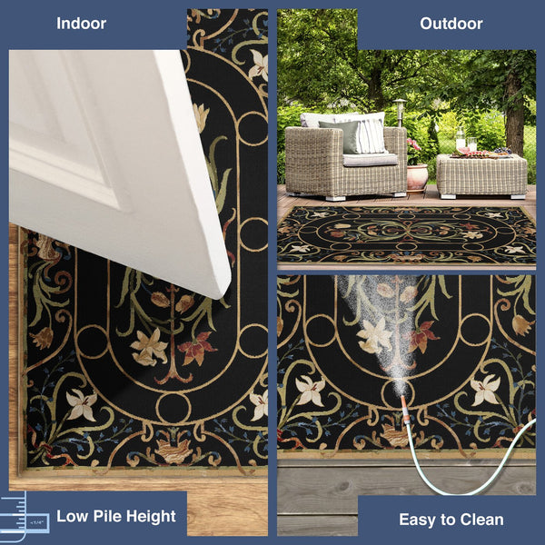 Trans Ocean Liora Manne Marina Dream Garden Area Rug - Elegant Medallion Floral Design For Indoor/Outdoor Use Black Polypropylene,Polyester Mna91823947