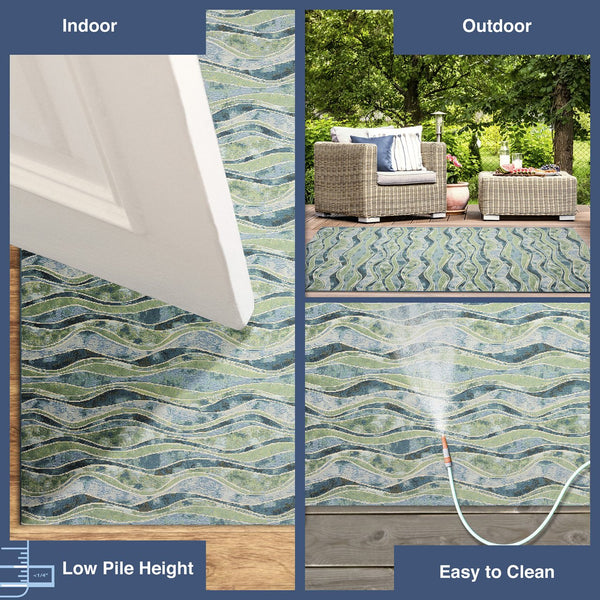 Trans Ocean Liora Manne Wave Indoor/Outdoor Area Rug - Contemporary Abstract Design In Soothing Blue Hues Blue Polypropylene,Polyester Mna45966204