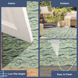 Trans Ocean Liora Manne Wave Indoor/Outdoor Area Rug - Contemporary Abstract Design In Soothing Blue Hues Green Polypropylene,Polyester Mnar8966206