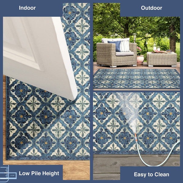 Trans Ocean Liora Manne Marina Power Loomed Area Rug - Durable Indoor/Outdoor Medallion Design For Elegance Blue Polypropylene,Polyester Mna69966404