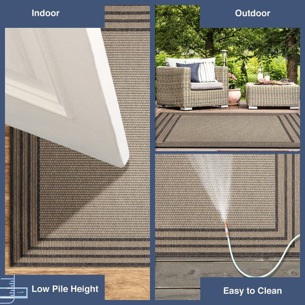 Trans Ocean Liora Manne Monaco Striped Border Indoor/Outdoor Area Rug - Stylish, Easy Care Accent For Any Space Natural Polypropylene Moc80627912