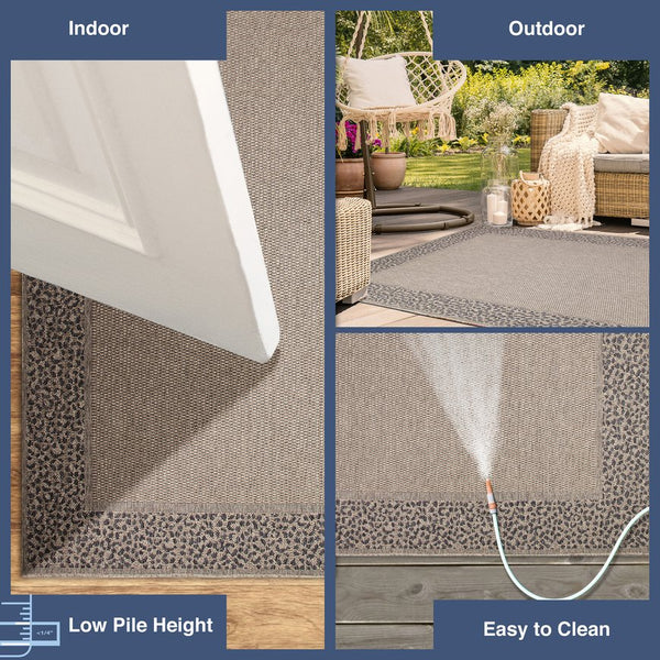 Trans Ocean Liora Manne Monaco Leopard Border Area Rug - Stylish Indoor/Outdoor Flatweave With Animal Print Design Natural Polypropylene Mocr8628212