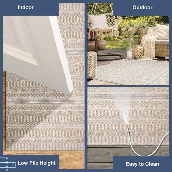 Trans Ocean Liora Manne Orly Stripe Indoor/Outdoor Area Rug - Rustic Transitional Design For Any Space Natural Polypropylene Oly45648112