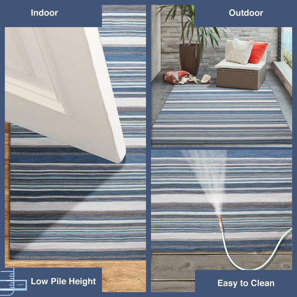 Trans Ocean Liora Manne Sonoma Malibu Stripe Indoor/Outdoor Area Rug - Stylish Hand Woven Geometric Accent Blue Polyester,Acrylic Snor8625804