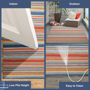 Trans Ocean Liora Manne Sonoma Malibu Stripe Indoor/Outdoor Area Rug - Stylish Hand Woven Geometric Accent Orange Polyester,Acrylic Sno46625814