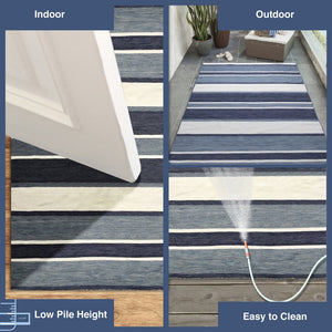 Trans Ocean Liora Manne Sorrento Boat Stripe Indoor/Outdoor Area Rug - Hand Woven, Fade Resistant & Versatile Navy Polyester,Acrylic Srn57631733