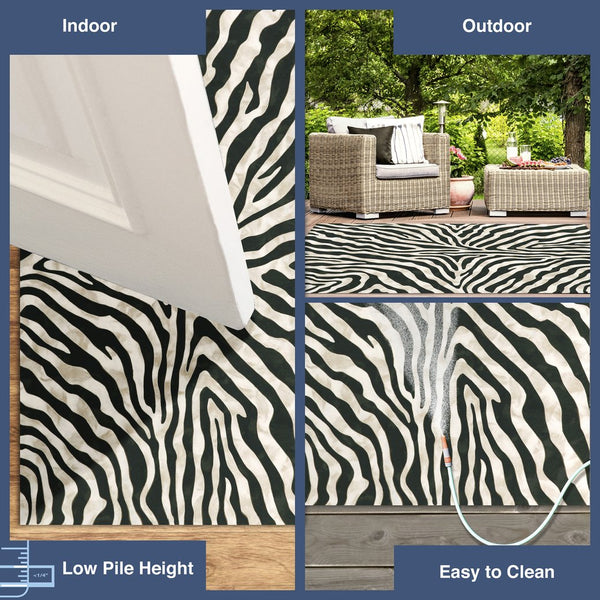 Trans Ocean Liora Manne Visions I Zebra Indoor/Outdoor Handmade Pillow - Stylish Graphic Animal Print Accent Black Polyester Vaf23304348