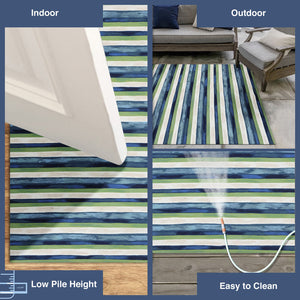 Trans Ocean Liora Manne Visions Ii Handmade Area Rug - Contemporary Painted Stripes For Indoor/Outdoor Use Blue Polyester Vcf46431303