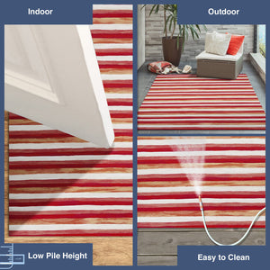 Trans Ocean Liora Manne Visions Ii Handmade Area Rug - Contemporary Painted Stripes For Indoor/Outdoor Use Red Polyester Vcfr8431324