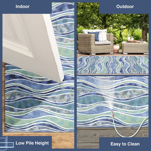 Trans Ocean Liora Manne Visions Iii Wave Indoor/Outdoor Area Rug - Durable, Artful Design For Any Space Blue Polyester Veb23312604