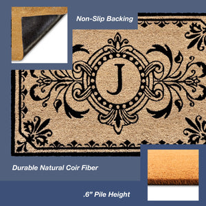 Trans Ocean Liora Manne Dwell Vine Outdoor Mat - Elegant Floral Design With Traditional Borders For Entryways Black Coir Pile Dwl24900448j