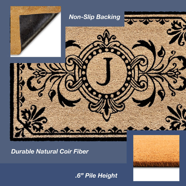 Trans Ocean Liora Manne Dwell Vine Outdoor Mat - Elegant Floral Design With Traditional Borders For Entryways Black Coir Pile Dwl24900448j