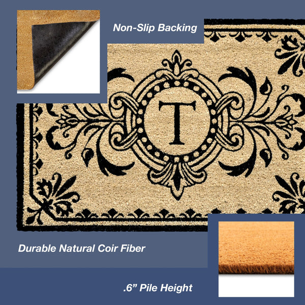 Trans Ocean Liora Manne Dwell Vine Outdoor Mat - Elegant Floral Design With Traditional Borders For Entryways Black Coir Pile Dwl24900448t