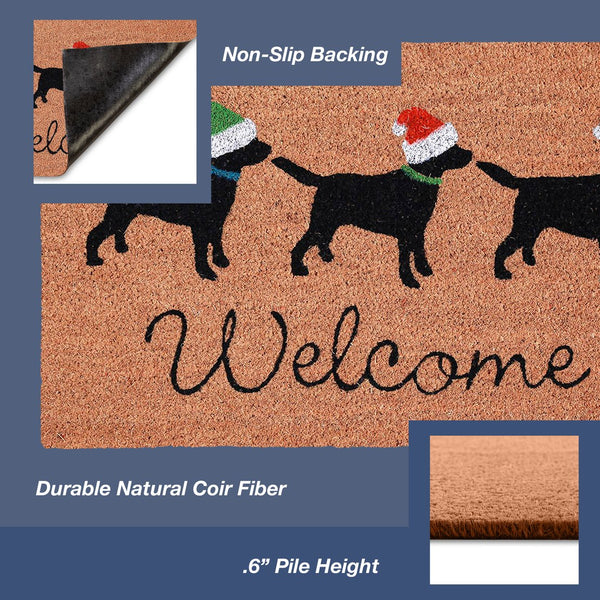 Trans Ocean Liora Manne Natura Three Dogs Holiday Outdoor Mat - Festive Welcome Decor For Pet Lovers 1'6"X2'6" Natural Coir Ntr12206712