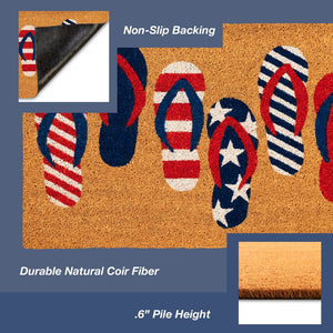 Trans Ocean Liora Manne Natura Freedom Flops Outdoor Mat - Whimsical Beach Accent With Patriotic Flair Natural Coir Ntr23229012