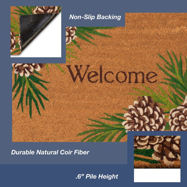 Trans Ocean Liora Manne Natura Pinecone Border Outdoor Mat - Charming Botanical Welcome For Your Home Entrance Natural Coir Ntr12253012