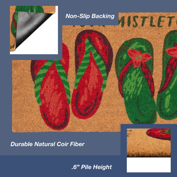 Trans Ocean Liora Wipe Your Mistletoes Outdoor Mat - Fun Coir Floor Decor With Festive Flip Flops, 1'6"X2'6" Natural Coir Ntr12253912