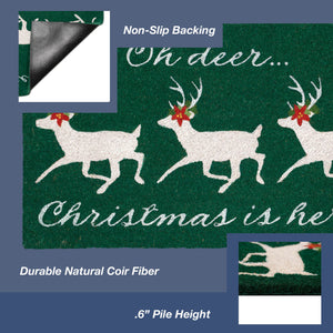 Trans Ocean Liora Manne Natura Christmas Outdoor Mat - Festive Deer & Poinsettia Design For Holiday Cheer 1'6"X2'6" Green Coir Ntr12254116