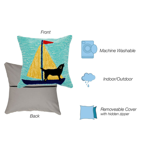 Trans Ocean Liora Manne Coastal Sailing Dog Pillow - Handmade 18" X 18" Indoor/Outdoor Decor In Yellow & Aqua Blue Polyester,Acrylic 7fp8s140209