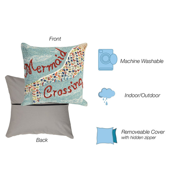 Trans Ocean Liora Manne Mermaid Crossing Indoor/Outdoor Pillow - Coastal Charm With Vibrant Aqua & Jewel Tails Blue Polyester,Acrylic 7fp8s144803