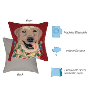 Trans Ocean Liora Manne Frontporch Happy Holidays Indoor/Outdoor Pillow - Cheerful Lab With Festive Lights Red Polyester,Acrylic 7fp8s156124