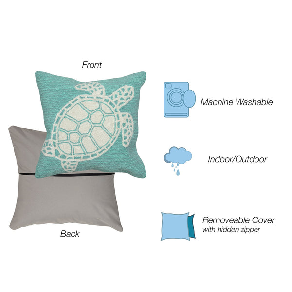 Trans Ocean Liora Manne Frontporch Turtle Indoor/Outdoor Handmade Pillow - Coastal Geometric Accent Design Blue Polyester,Acrylic 7fp8s163404