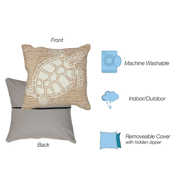 Trans Ocean Liora Manne Frontporch Turtle Indoor/Outdoor Handmade Pillow - Coastal Geometric Accent Design Natural Polyester,Acrylic 7fp8s163412