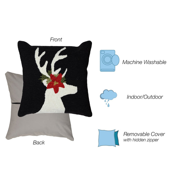 Trans Ocean Liora Manne Festive Reindeer Indoor/Outdoor Handmade Pillow - Geometric Winter Home Accent Decor Black Polyester,Acrylic 7fp8s181848