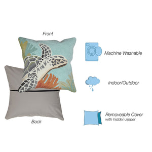 Trans Ocean Liora Manne Akumal Ocean Pillow - 18" X 18" Handmade Indoor/Outdoor Sea Turtle Decor Accent Blue Polyester,Acrylic 7fp8s225704