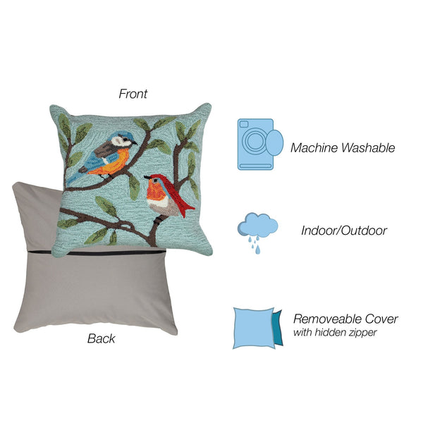 Trans Ocean Liora Birds On Branches Aqua Pillow - 18"X18" Handmade Indoor/Outdoor Botanical Accent Decor Blue Polyester,Acrylic 7fp8s227004